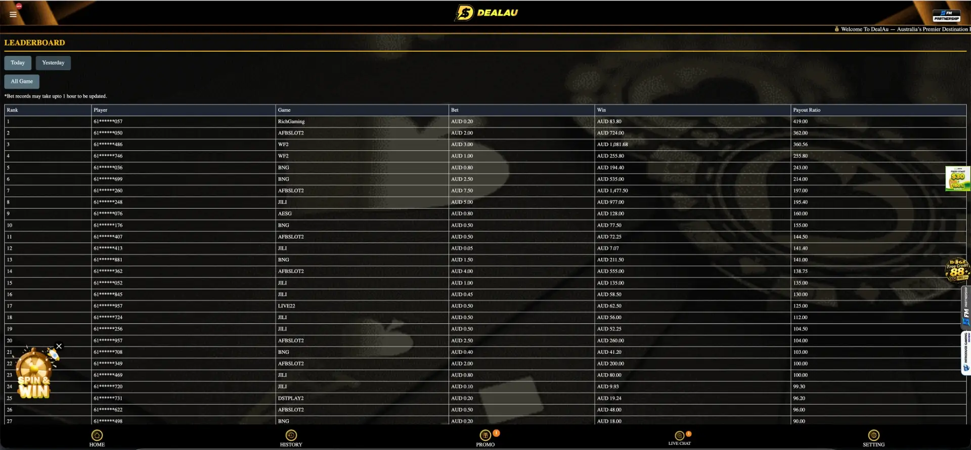 leaderboard at Dealau Casino