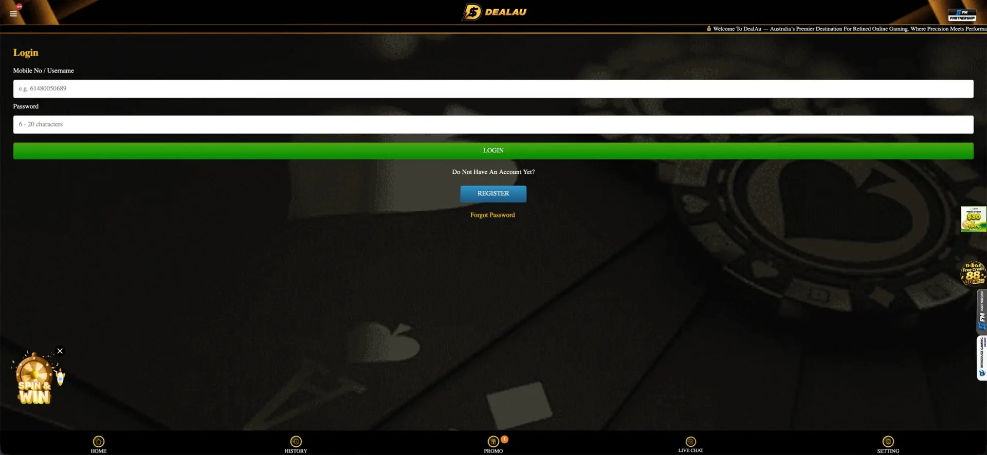 login at Dealau Casino