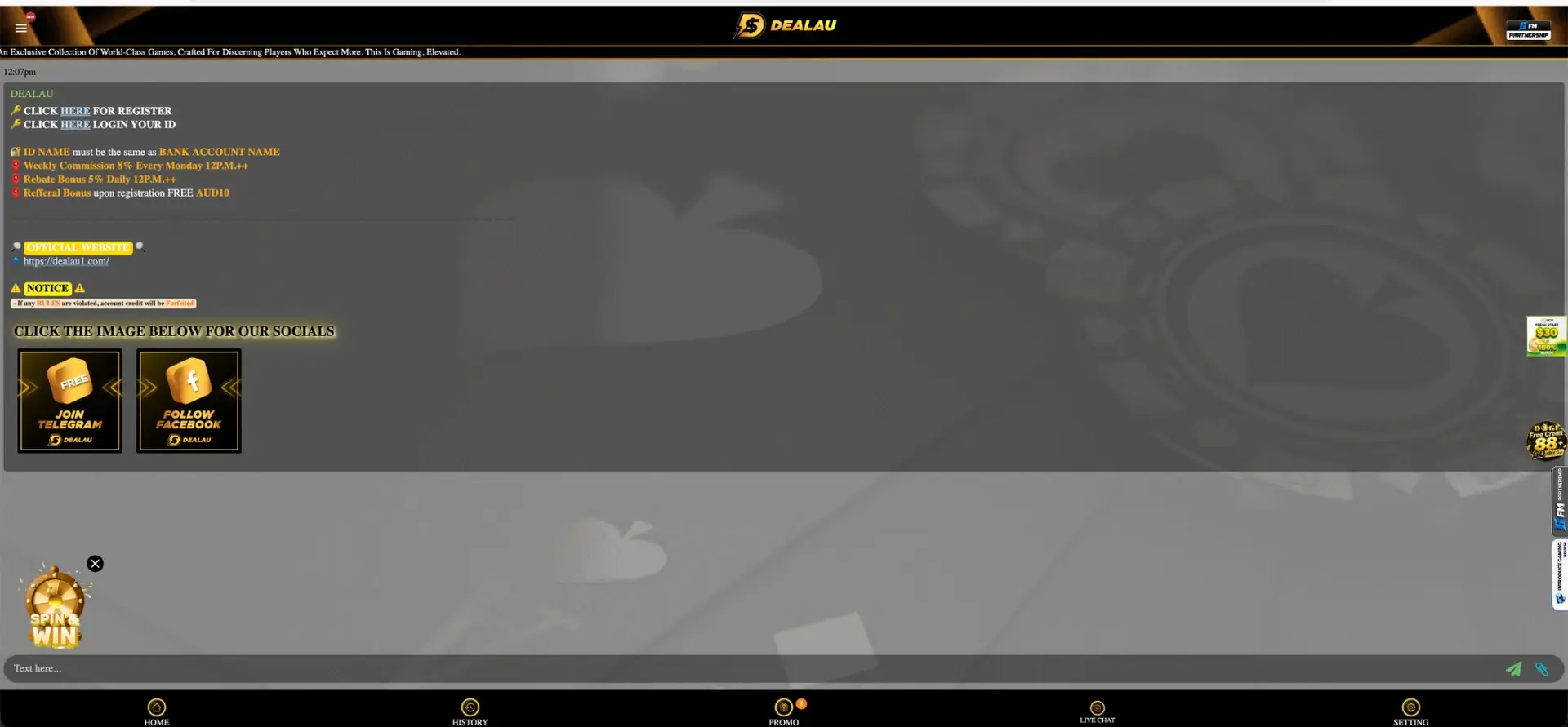 socials at Dealau Casino